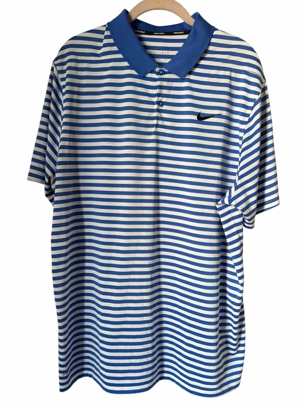 Nike Dri-FIT Blue & White Striped Polo Golf Shirt Athletic Lightweight